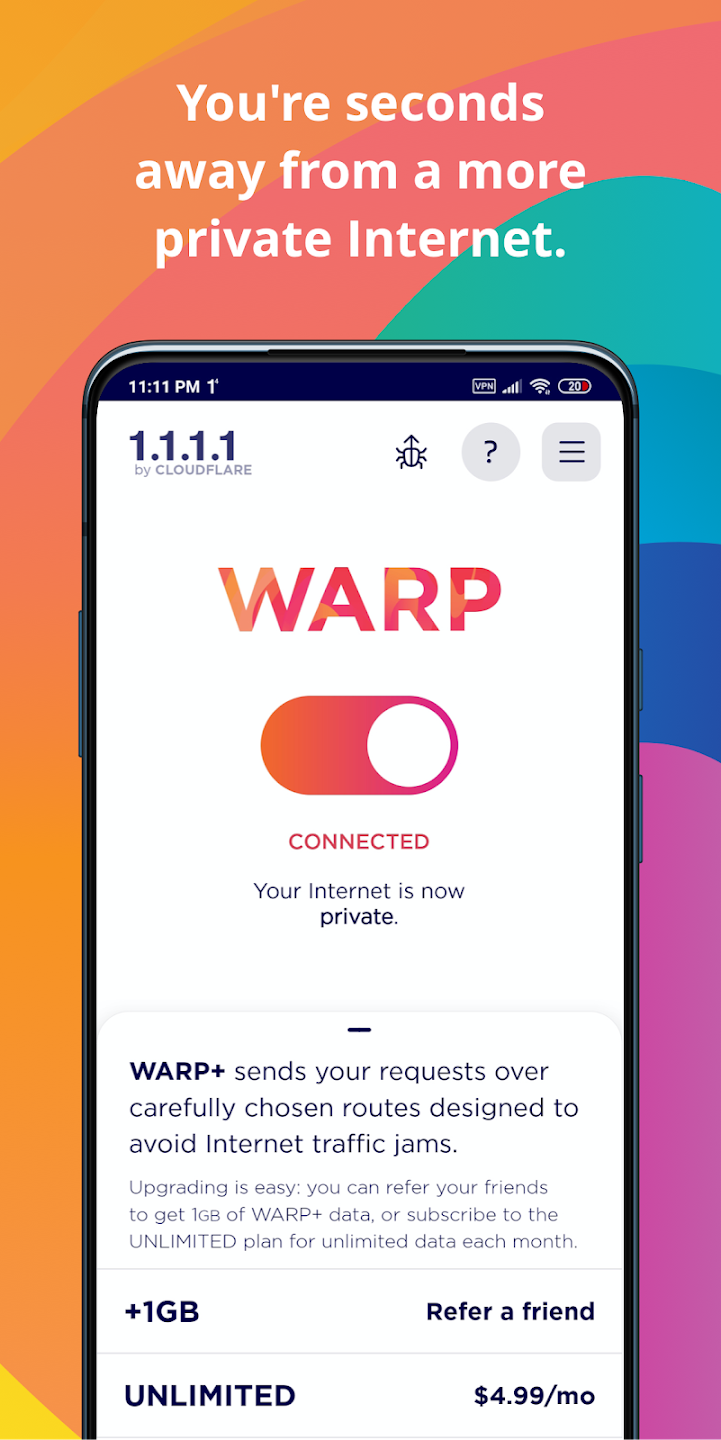 1.1.1.1 + WARP screenshot 2