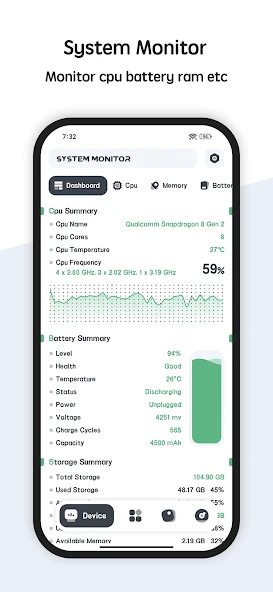 System Monitor – Cpu, Ram Booster, Battery Saver APK screenshot 1