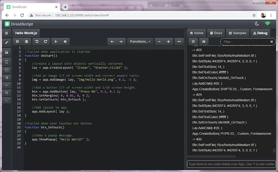 DroidScript: JS and Python IDE APK screenshot 5